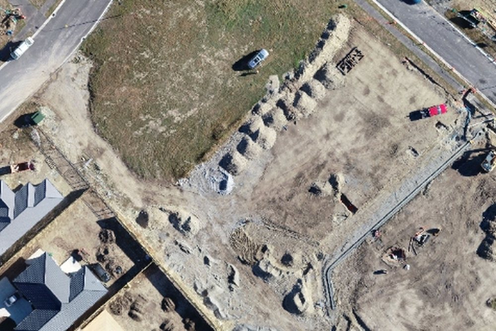 Aerial view of the Rolleston subdivision with new roads and homes